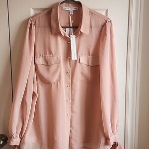 Le Chateau Light Pink Blouse with Tie Cuffs 2XL